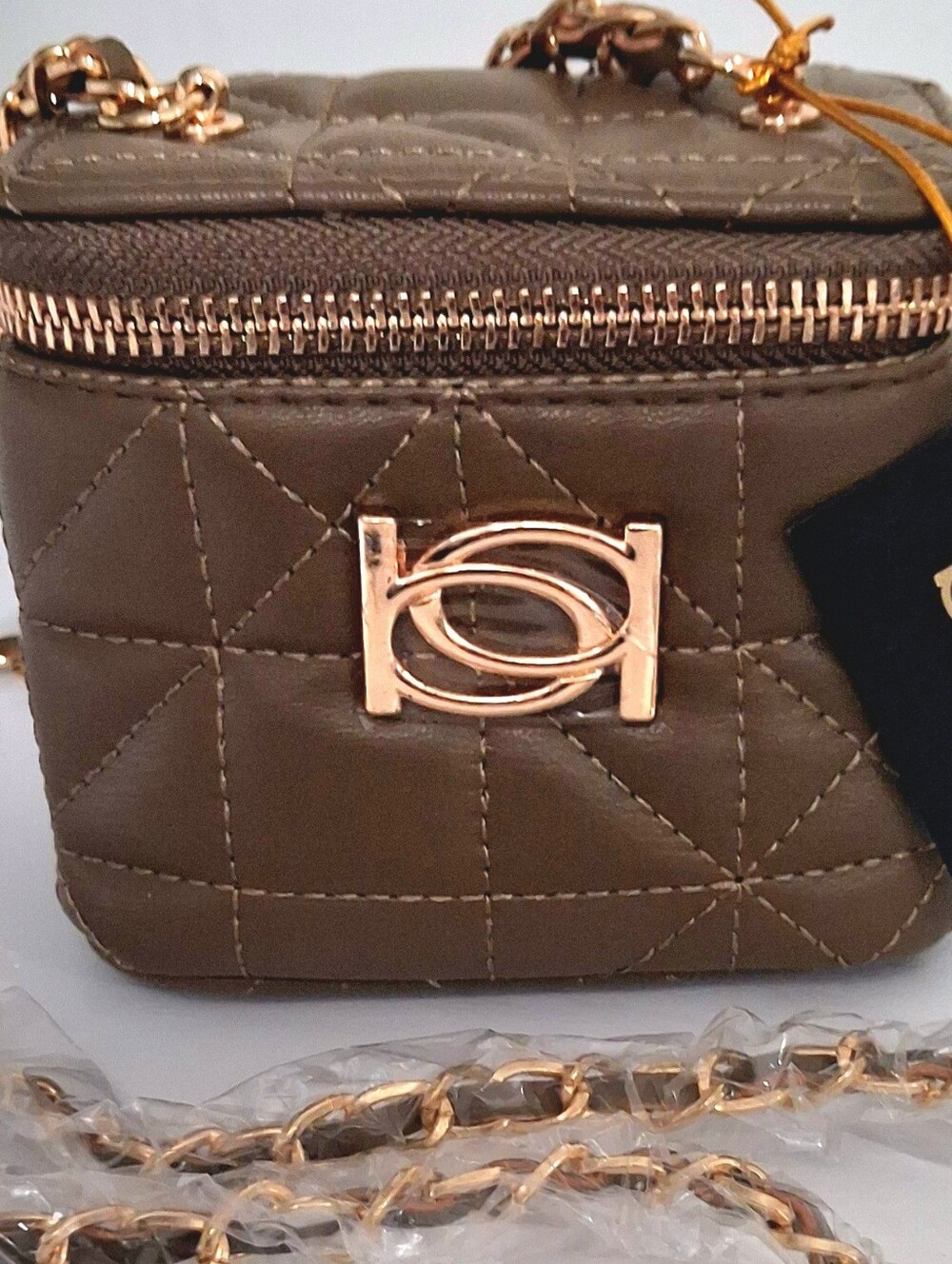 Bebe Quilted Olive Crossbody Bag with Gold Hardware